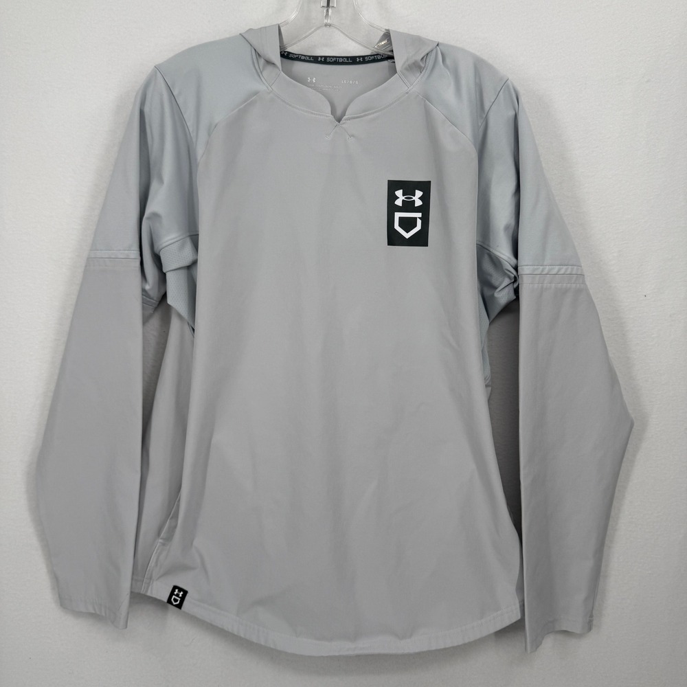 Under Armour Softball‎ Cage Jacket Hooded Pullover Women Large Gray 1374386